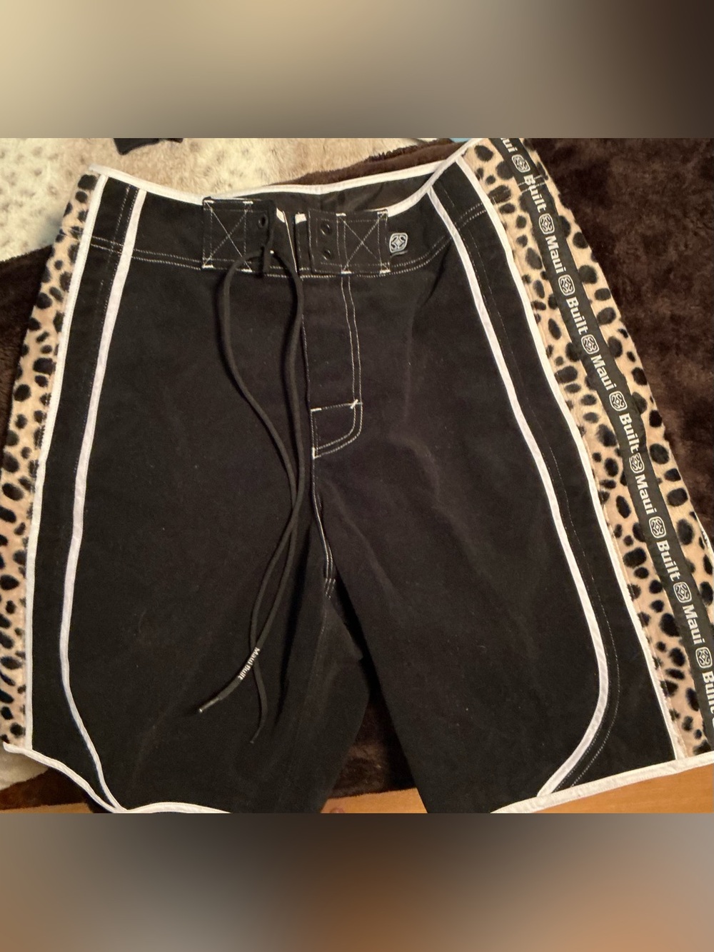 Black Men’s Swim Board Shorts with Leopard Side Trim by Maui Built